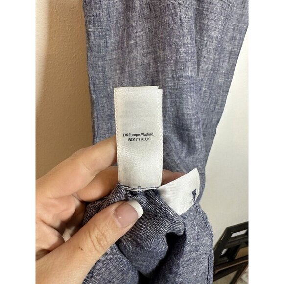 St. Tropez West Dress Small Blue Linen Sleeveless A-Line Keyhole Chambray Vacay - Picture 8 of 9